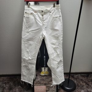 Levi's 501 100% Cotton White Distressed Jeans 27